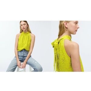 J Crew Tie Neck Top | Lace Top in Burnished Chartreuse in Size M